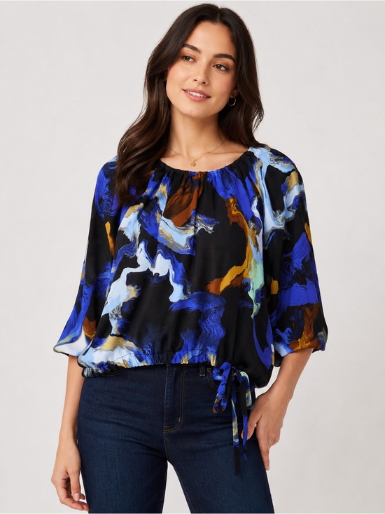 Nine West Tops - Nine West Abstract Marble Print Cinched Waist Blouse Top Size Small NWT Side Tie